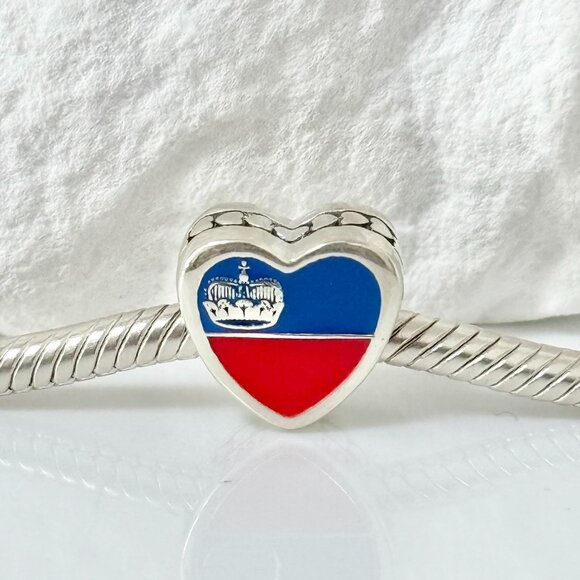 Pandora Jewelry - Pandora Liechtenstein Flag S925 Silver Heart Bead Charm